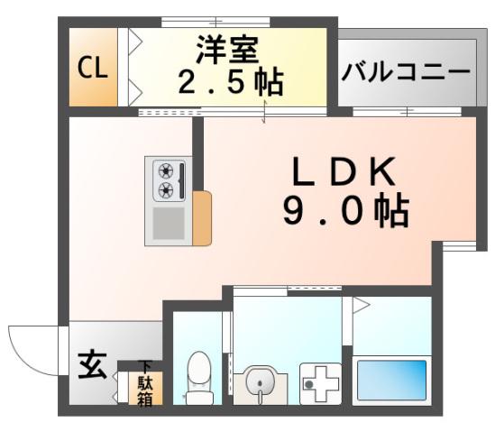 リアコート関大前II(1LDK/3階)の間取り写真