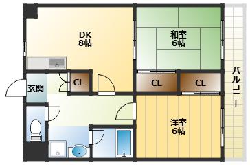 メゾン諏訪山(2DK/1階)の間取り写真