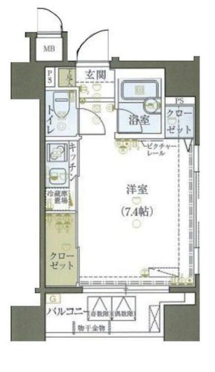 リヴシティ中央区築地(ワンルーム/12階)の間取り写真