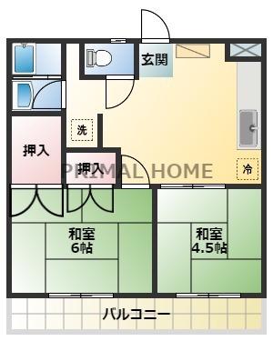 ヒルコーポ星野(2DK/1階)の間取り写真