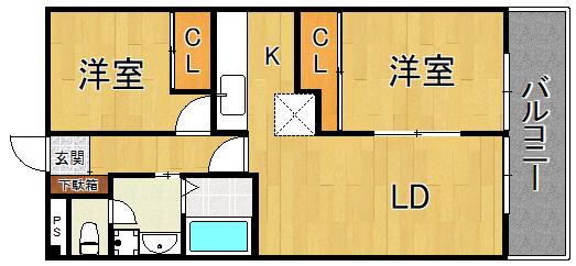 グレイスコート直井(2LDK/1階)の間取り写真