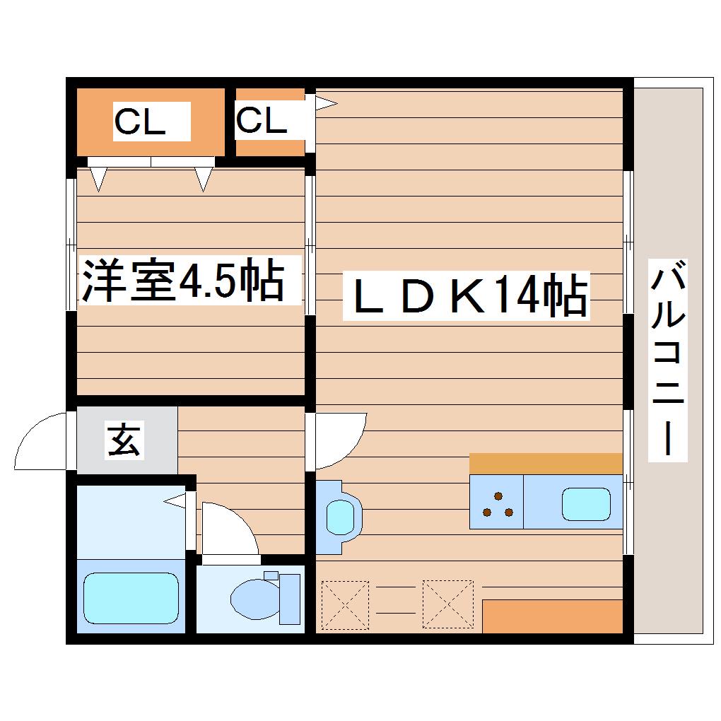 星コーポ(1LDK/2階)の間取り写真