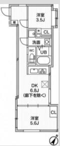 EXAM中目黒II(2DK/3階)の間取り写真
