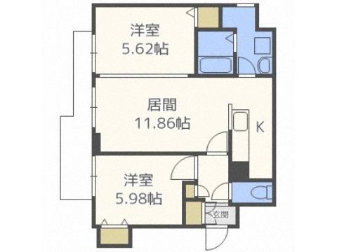 プレステージ福住西(2LDK/4階)の間取り写真