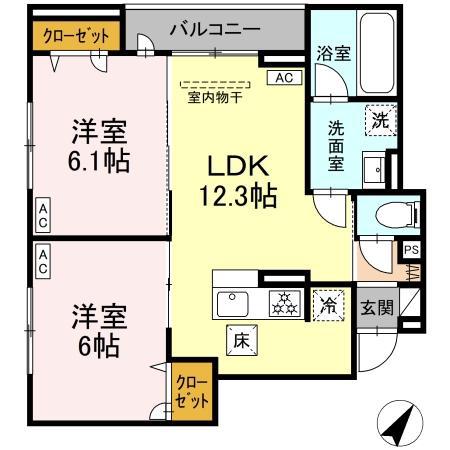 ディールーム豊田(2LDK/1階)の間取り写真