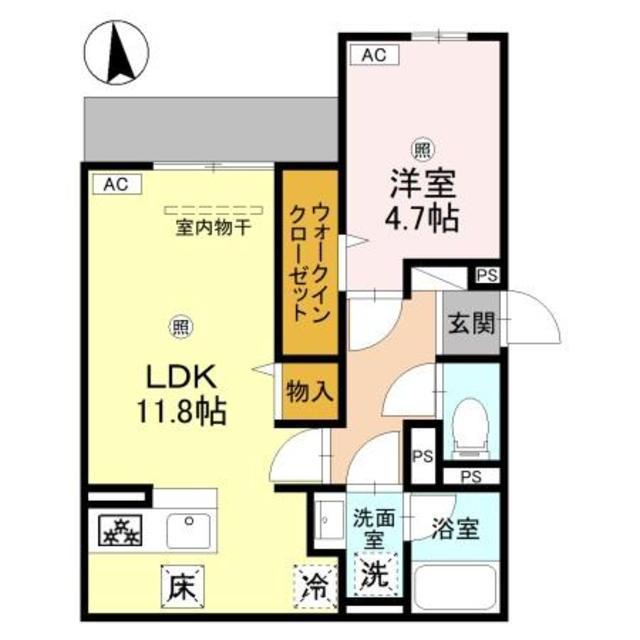 FLEUR長居2丁目(1LDK/1階)の間取り写真