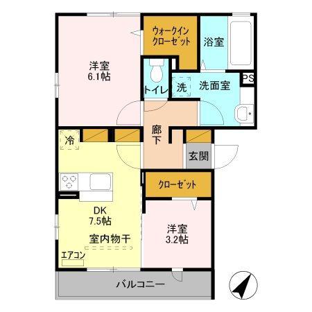 ブラウフォーゲル A(2DK/3階)の間取り写真