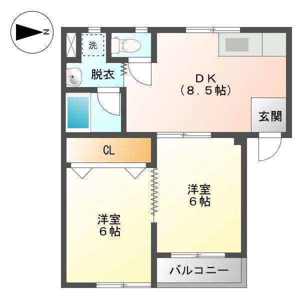 レイナII(2DK/2階)の間取り写真