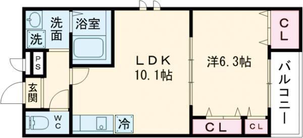 ラヴェリテ鳳(1LDK/1階)の間取り写真
