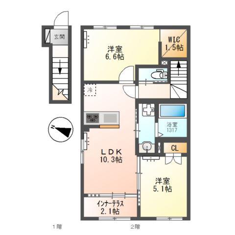 交野市郡津3丁目アパート工事(2LDK/2階)の間取り写真