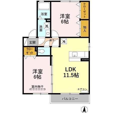 ルワ・ソレイユD 2LDK(2LDK/2階)の間取り写真