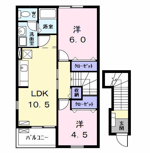 カーサグラッツィオーソ(2LDK/2階)の間取り写真