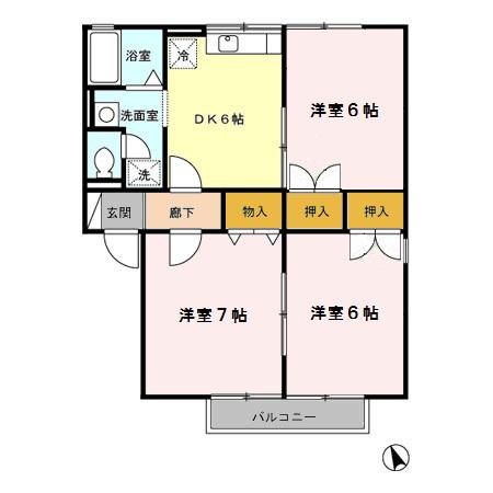 セジュールコート(3DK/2階)の間取り写真