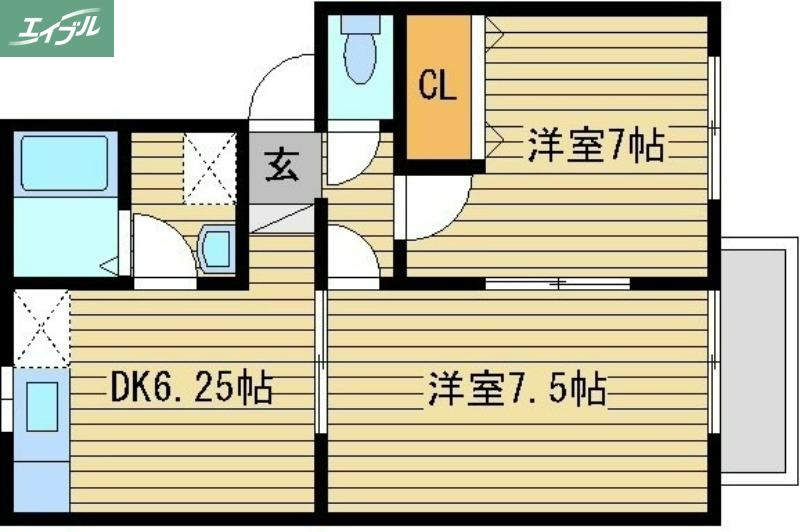 アワーズ新保 A(2DK/2階)の間取り写真