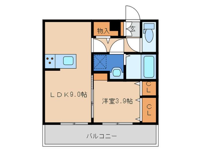 ラ・ルート若宮(1LDK/1階)の間取り写真