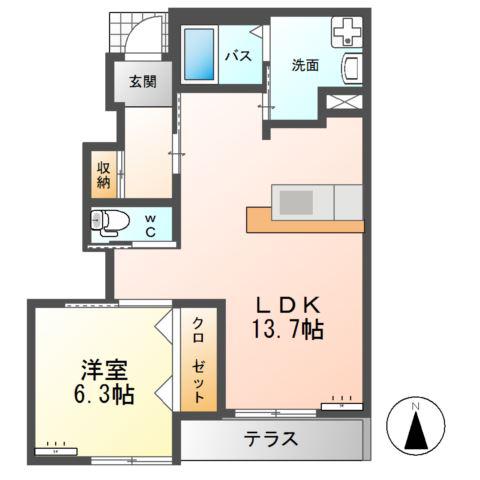QUATRE SAISON NATURE(1LDK/1階)の間取り写真