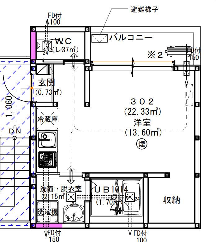 貸アパート302(1K/3階)の間取り写真