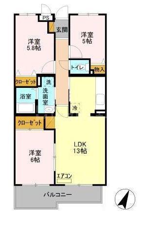 エムズ・アークA棟(3LDK/1階)の間取り写真