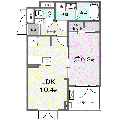 フォセット(1LDK/2階)の間取り写真