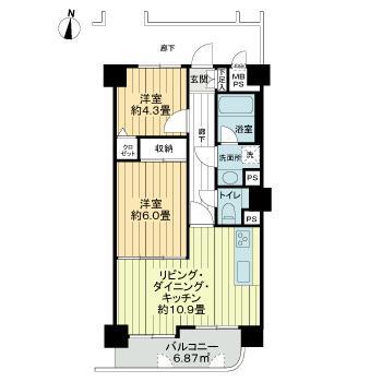ライオンズマンション南仙台第2(2LDK/2階)の間取り写真
