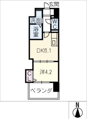 エルミナグラン(1DK/4階)の間取り写真