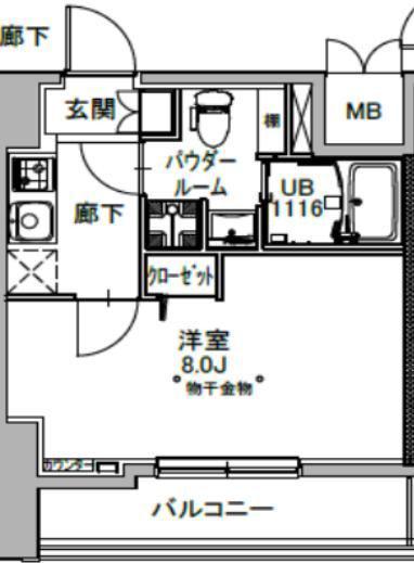 S-RESIDENCE八丁堀UNA(1K/6階)の間取り写真