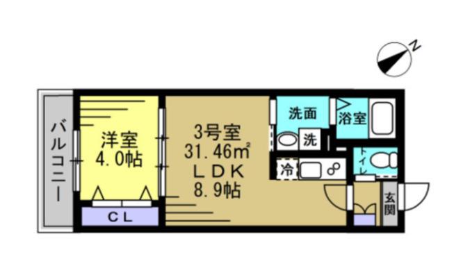 エイチディー南柏(1LDK/3階)の間取り写真