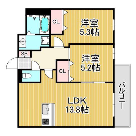 RIVIERE西宮(2LDK/3階)の間取り写真
