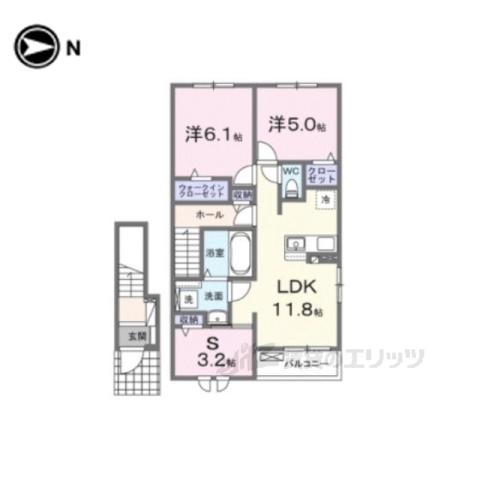 クラール倉治E(2LDK/2階)の間取り写真