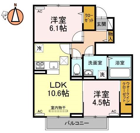 クレスト八万(2LDK/1階)の間取り写真