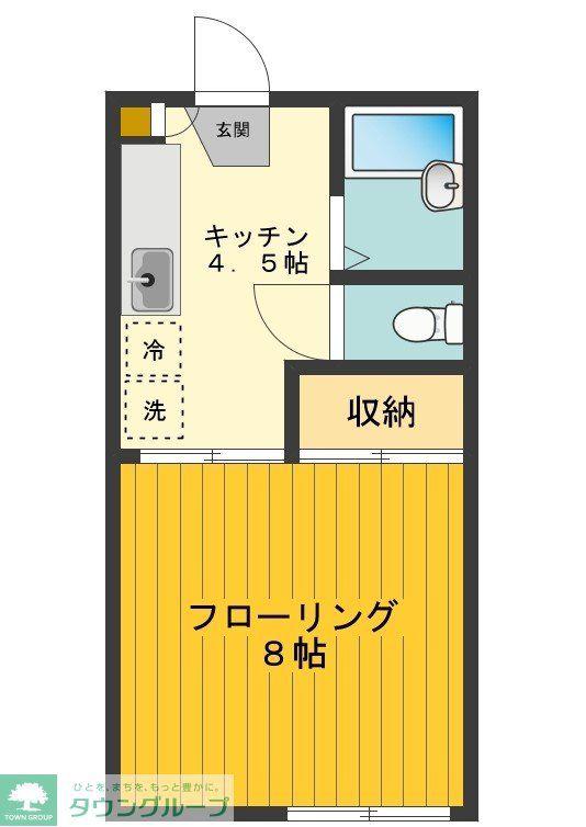 ハピネス(1K/2階)の間取り写真
