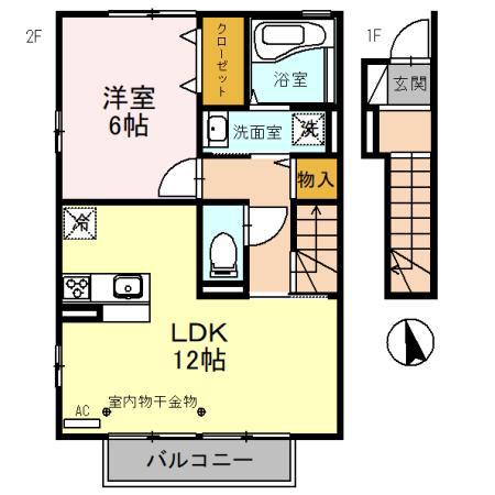 マニフィーク ハート(1LDK/2階)の間取り写真