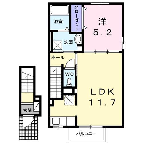 レ ミュー(1LDK/2階)の間取り写真