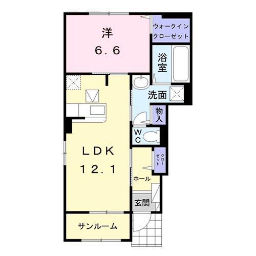 セレーノD(1LDK/1階)の間取り写真