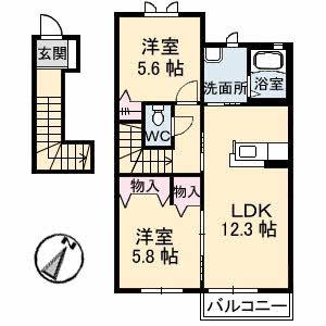 メゾンワイツ A棟(2LDK/2階)の間取り写真
