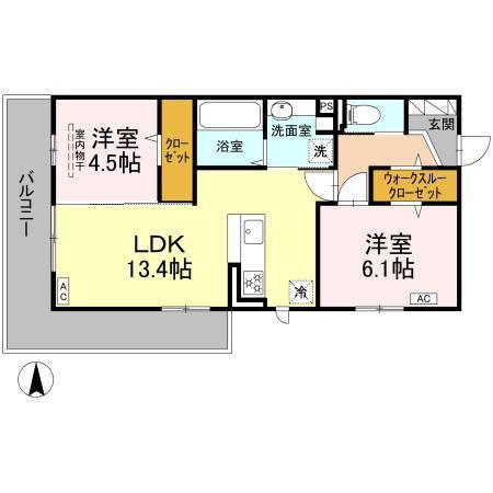 ベルマティーナ南松山(2LDK/3階)の間取り写真
