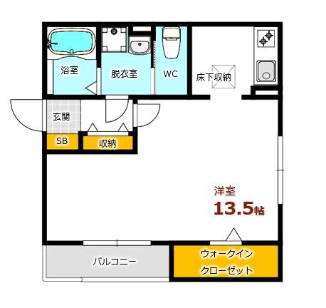 ブルートップ(ワンルーム/1階)の間取り写真