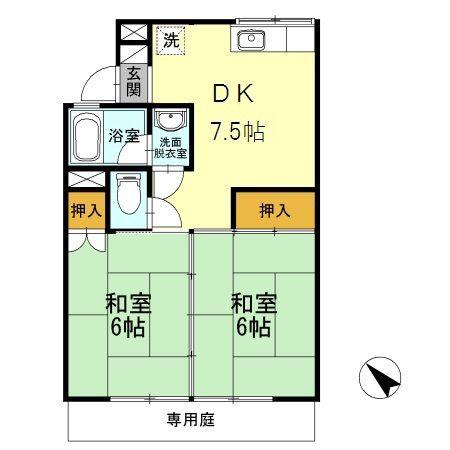 メゾン若宮 2号棟(2DK/1階)の間取り写真