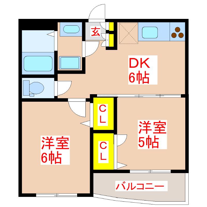 さくらヒルズ唐湊壱番館(2DK/2階)の間取り写真