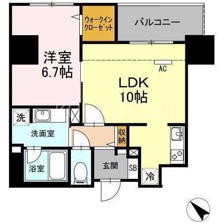 ウィスタリアレジデンス博多(1LDK/9階)の間取り写真
