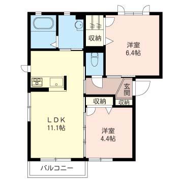 イースト END YS I(2LDK/2階)の間取り写真