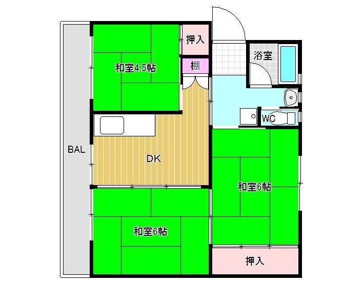 ビレッジハウス大淀 3号棟(3DK/4階)の間取り写真