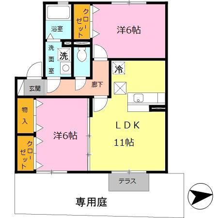 パセオ真美D棟(2LDK/1階)の間取り写真