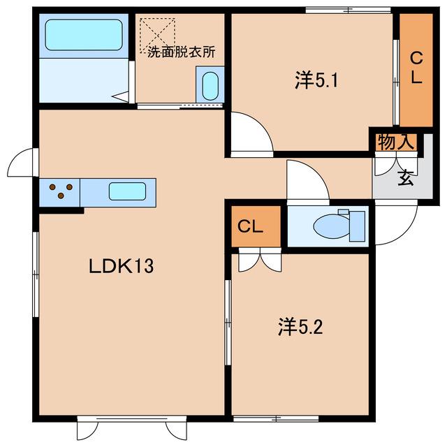 プレイス5・5(2LDK/1階)の間取り写真