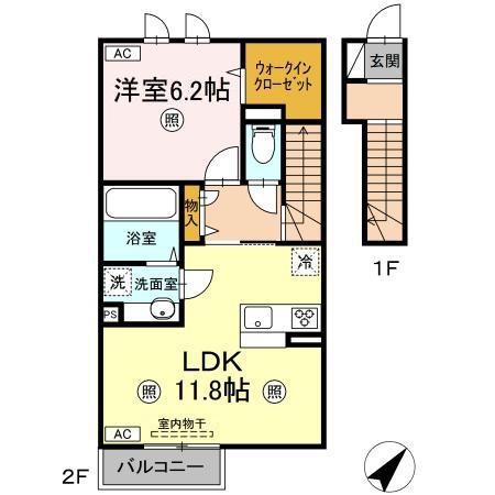 サンライズ吉岡(1LDK/2階)の間取り写真