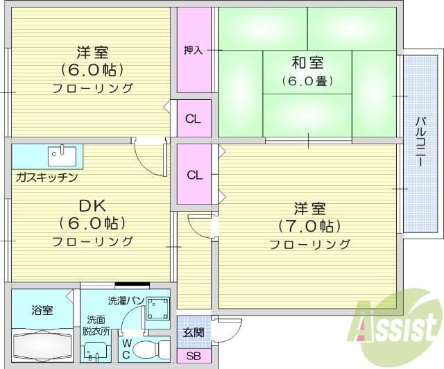 ロイヤルシャトー今泉B(3DK/2階)の間取り写真