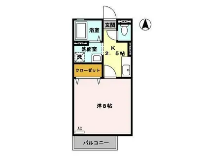 ディアコート浜B棟(1K/1階)の間取り写真