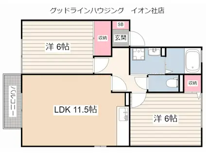 セジュール関戸B棟(2LDK/2階)の間取り写真