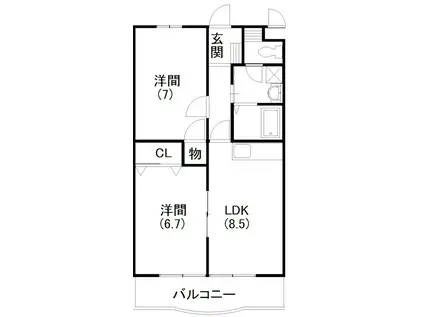 ハミング白木(2LDK/2階)の間取り写真