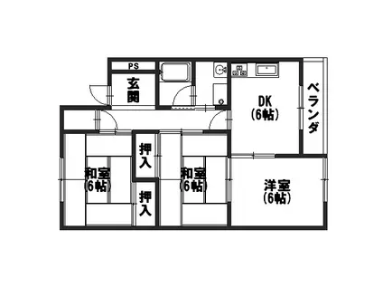 ハイツ竹風(3DK/3階)の間取り写真